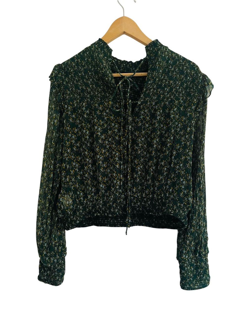 Free People Roma Blouse Top Ditsy Floral Green M Boho Prairie Career - Picture 5 of 16